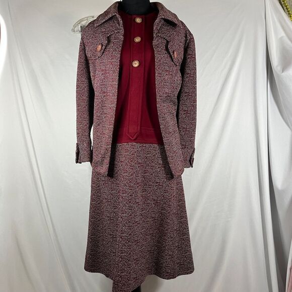 A Grace Taylor Original Dresses & Skirts - Vintage 50s 2 Piece Dress Set Lg Burgundy Button Front Dress Tweed Jacket Outfit